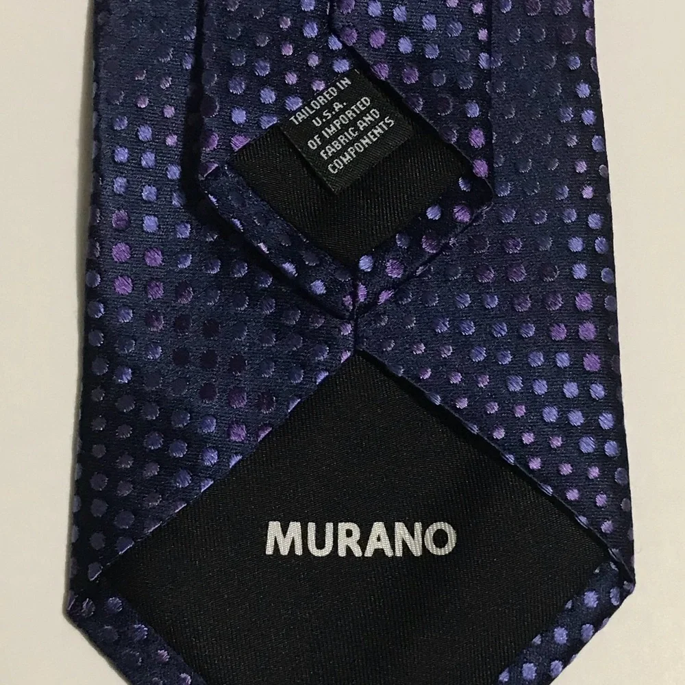 Murano Mens Necktie Navy Blue‎ Purple Polka Dot Textured Silk Blend Tie NWT